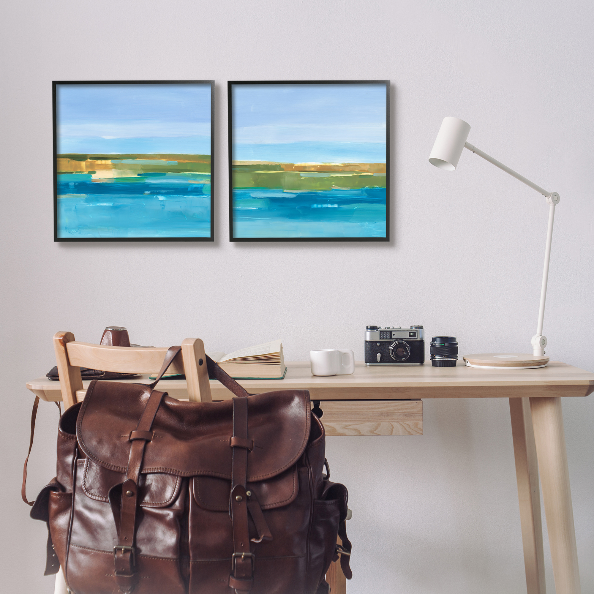 Stupell Industries Abstract Ocean Landscape Abstract Painting Black Framed Art Print Wall Art, 17 x 17, Set of 2