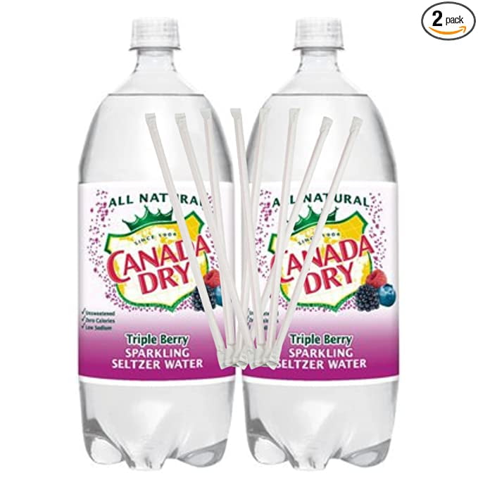Canada Dry Triple Berry Sparkling Seltzer Water 2 Liter (Pack of 2) With Colorful And White Straws