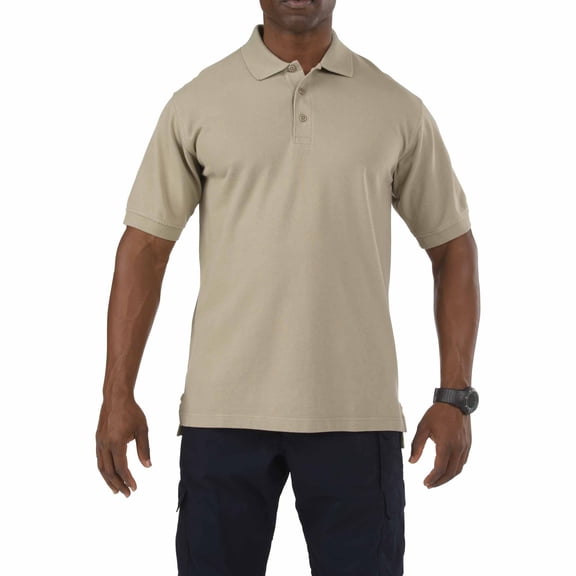 5.11 Work Gear Men's Professional Short Sleeve Polo Shirt, Cotton Fabric, Wrinkle-Resistant, Silver Tan, Medium, Style 41060