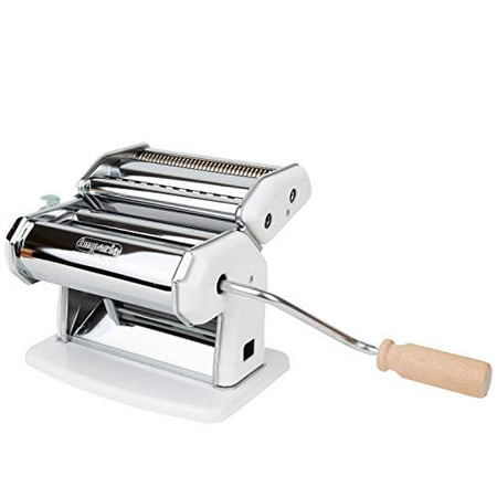 

Imperia Pasta Maker Machine White Made in Italy - Heavy Duty Steel Construction w/ Easy Lock Dial & Wood Grip Handle for Authentic Italian Pasta Noodle Cooking