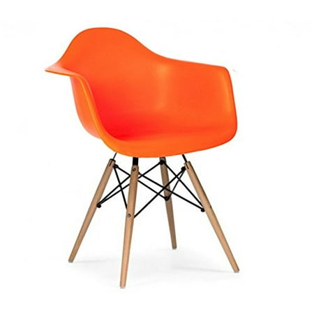Orange - Modern Style Armchair with Natural Wood Legs Eiffel Dining Room Chair - Lounge Chair Arm Chair Arms Chairs Seats Wooden Wood Leg Wire Leg Dowel Leg Legged Base Molded
