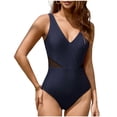 thumbnail image 2 of Pounoo Womens One Piece Swimsuits Mesh Patchwork Deep V Neck Slim Fit Stretchy Breathable Swimwear Bathing Suits Beach Pool Wear Gift, 2 of 7
