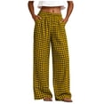 thumbnail image 3 of CFLVAEK Plaid Pants for Women Loose Fit Wide Leg Lounge Pant Casual Summer Elastic Waisted Trousers with Pockets Yellow L, 3 of 8