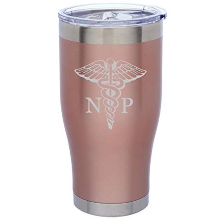 

Rose Gold Double Wall Vacuum Insulated Stainless Steel Tumbler Travel Mug NP Nurse Practitioner Caduceus (24 oz)
