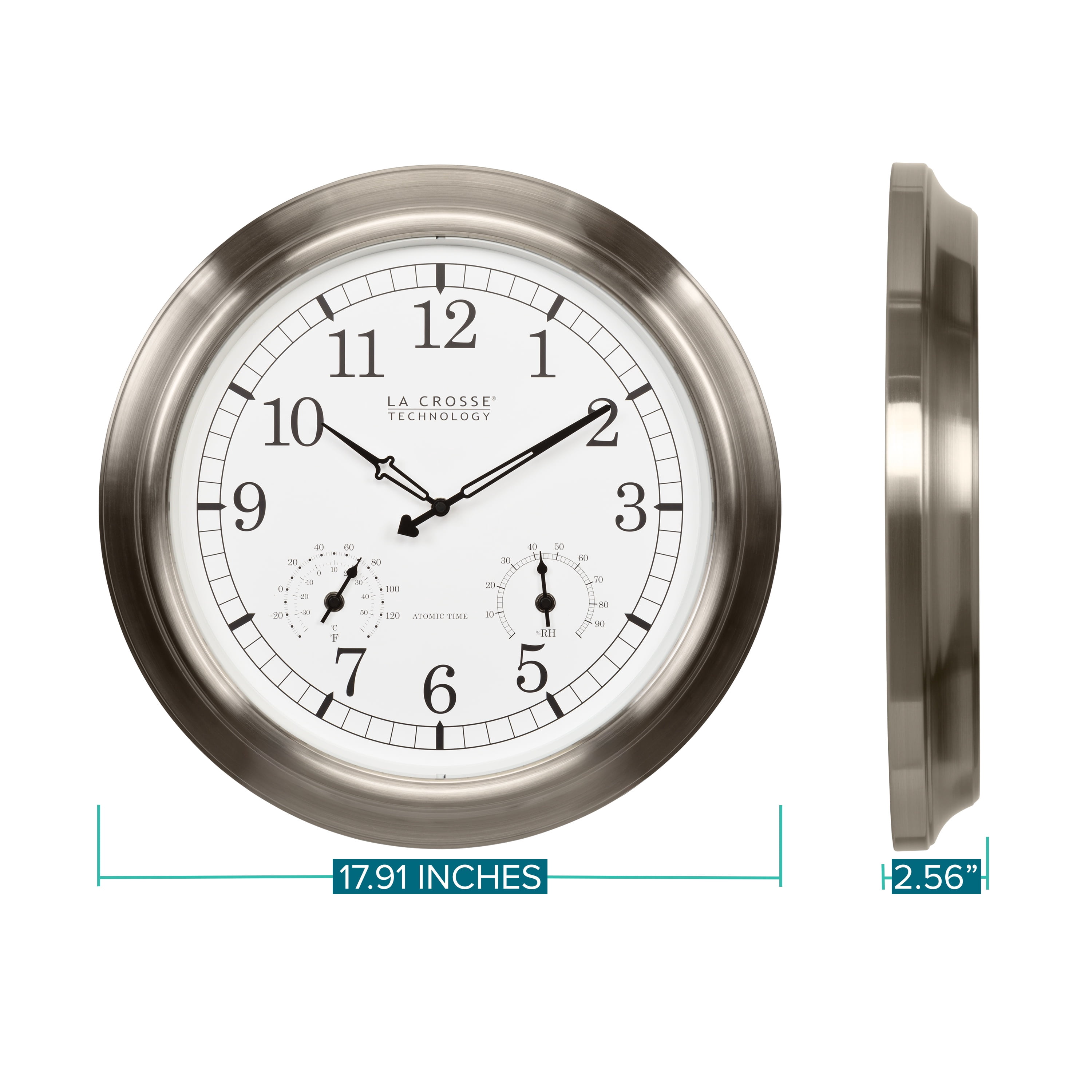 La Crosse Technology 17.9-inch Indoor/Outdoor Classic Stainless Steel Atomic Analog Wall Clock, 404-80017-INT