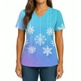 thumbnail image 2 of WonderWiz Womens Christmas Scrub Tops Funny Printed V Neck Short Sleeve Shirts Stretch Medical Nursing Uniform with Pockets Light Blue 3XL, 2 of 5