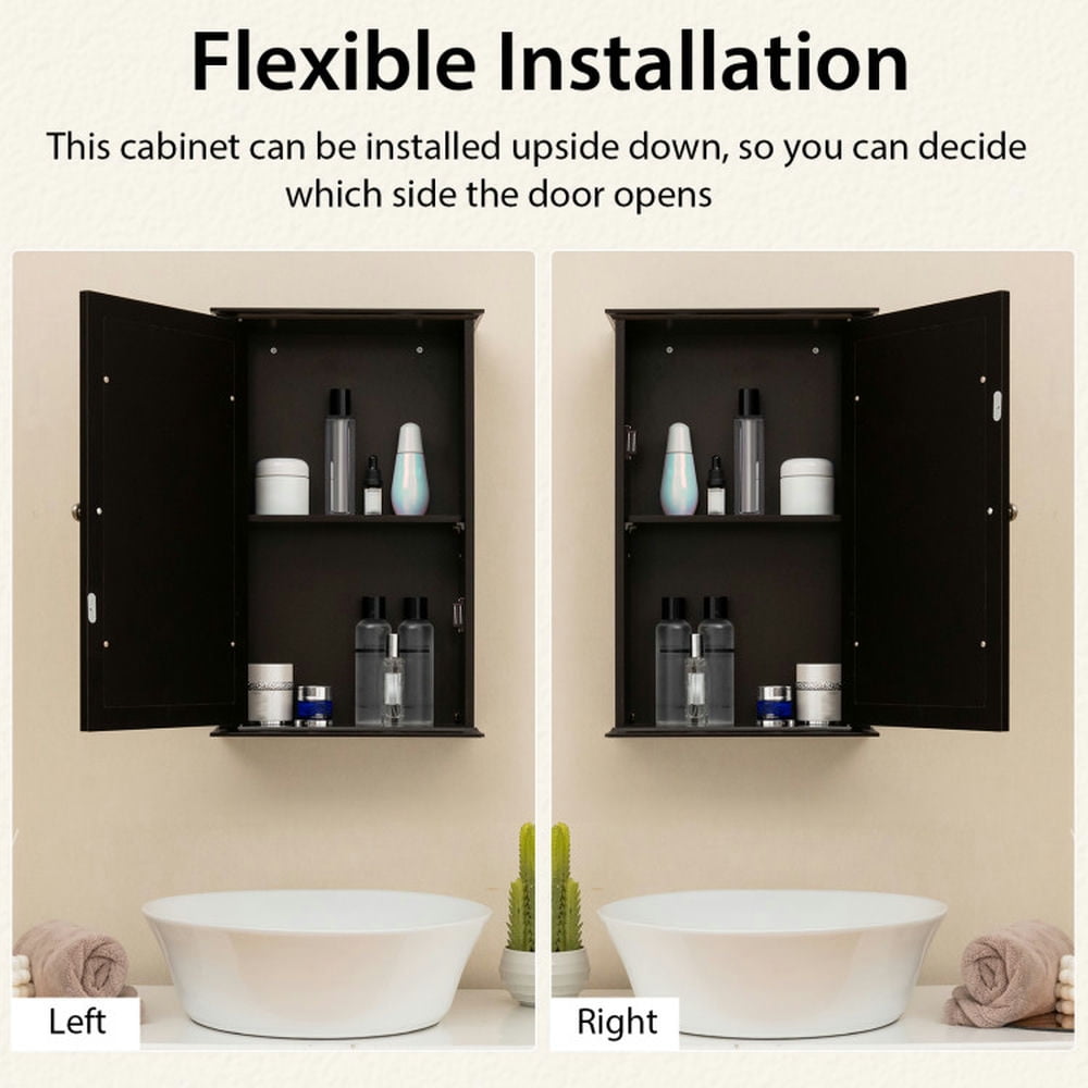 Finihen Bathroom Wall Cabinet, Wall Mounted Bathroom Mirror Cabinet, Bathroom Wall Cabinet with Single Mirror Door, for Bathroom, Brown Finihen Bathroom Wall Cabinet, Wall Mounted Bathroom Mirror Cabinet, Bathroom Wall Cabinet with Single Mirror Door, for Bathroom, Brown