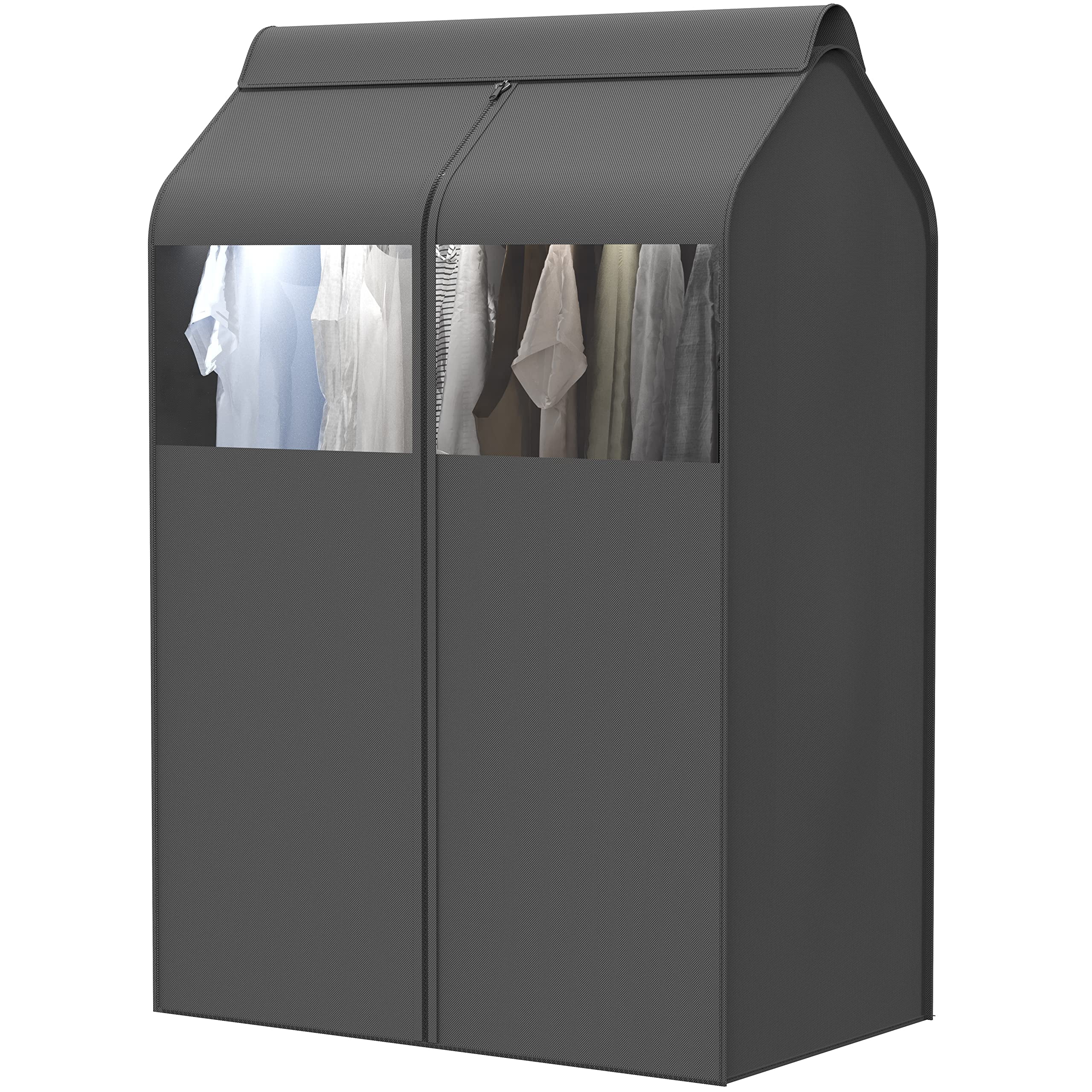 SimpleHouseware Garment Covers for Clothes Rack / Closet / Hanging Clothes, Enclosed Clear Window, Dark Grey