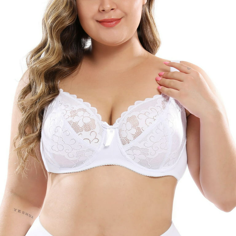 Maxcozy Plus Size Women Lace Gather Push Up Bra Underwire Embroidery Floral  Adjustable Straps D-cup Bra 34-46