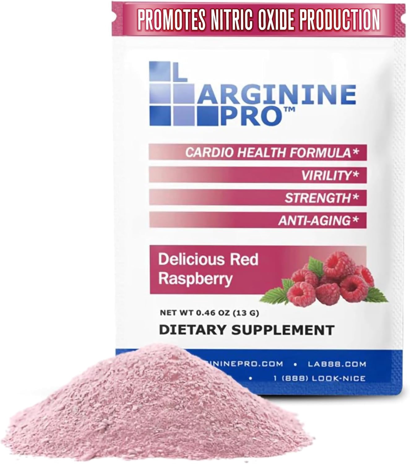 L-Arginine Pro Powder - 5500mg L-Arginine, 1100mg L-Citrulline Cardio Health - Raspeberry, 2 Bags (60 Packets)