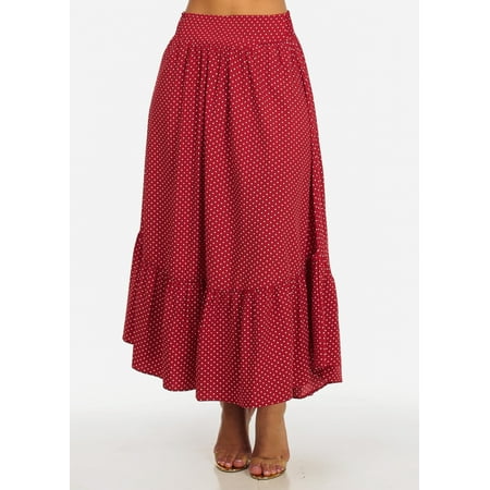 Modaxpressonline Womens Juniors Red And White Polka Dot Print