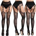 thumbnail image 1 of Qertyioot Collants Mode Leggings Unis Pantalons Dentelle Grande Taille Bas Résille Bas en Filet, 1 of 3