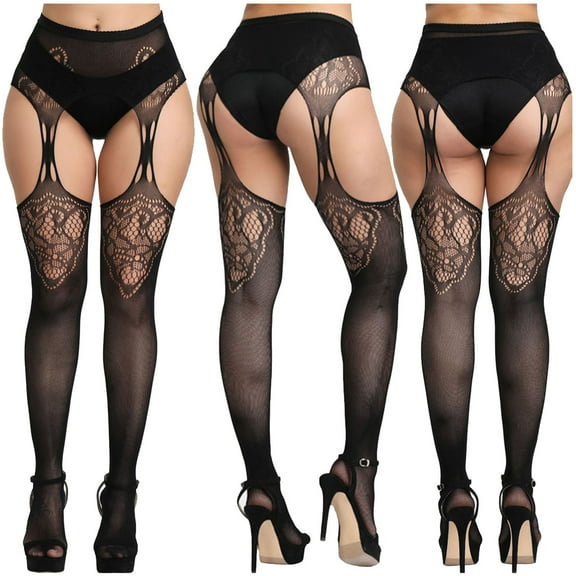 Tponi Fishnet Stockings For Women sheer Garter Stockings Thigh-High Black 4 Clearance Tights