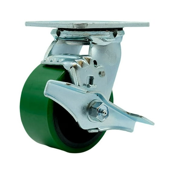 4 Inch Green Poly on Cast Iron Swivel Caster with Ball Bearing and Brake SCC