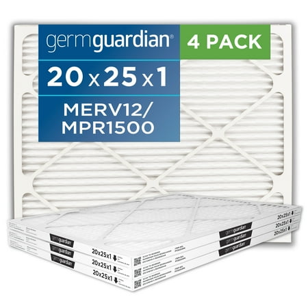 

Germ Guardian 20 x 25 x 1 MERV 12 Pleated HVAC AC Furnace Air Filters (4-Pack)