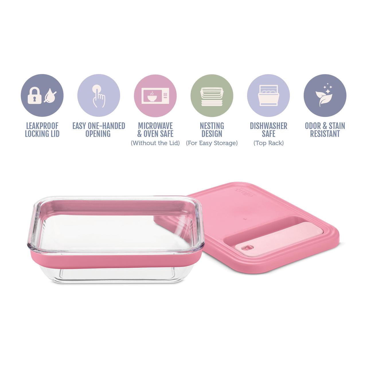 (2 pack) Ello Fresh Stack™ Glass Meal Prep Container | Airtight Leak-Proof Locking Lids, Dishwasher Safe, BPA-Free | 3.7 Cup | for Meal Prep and Food Storage | Roseberry