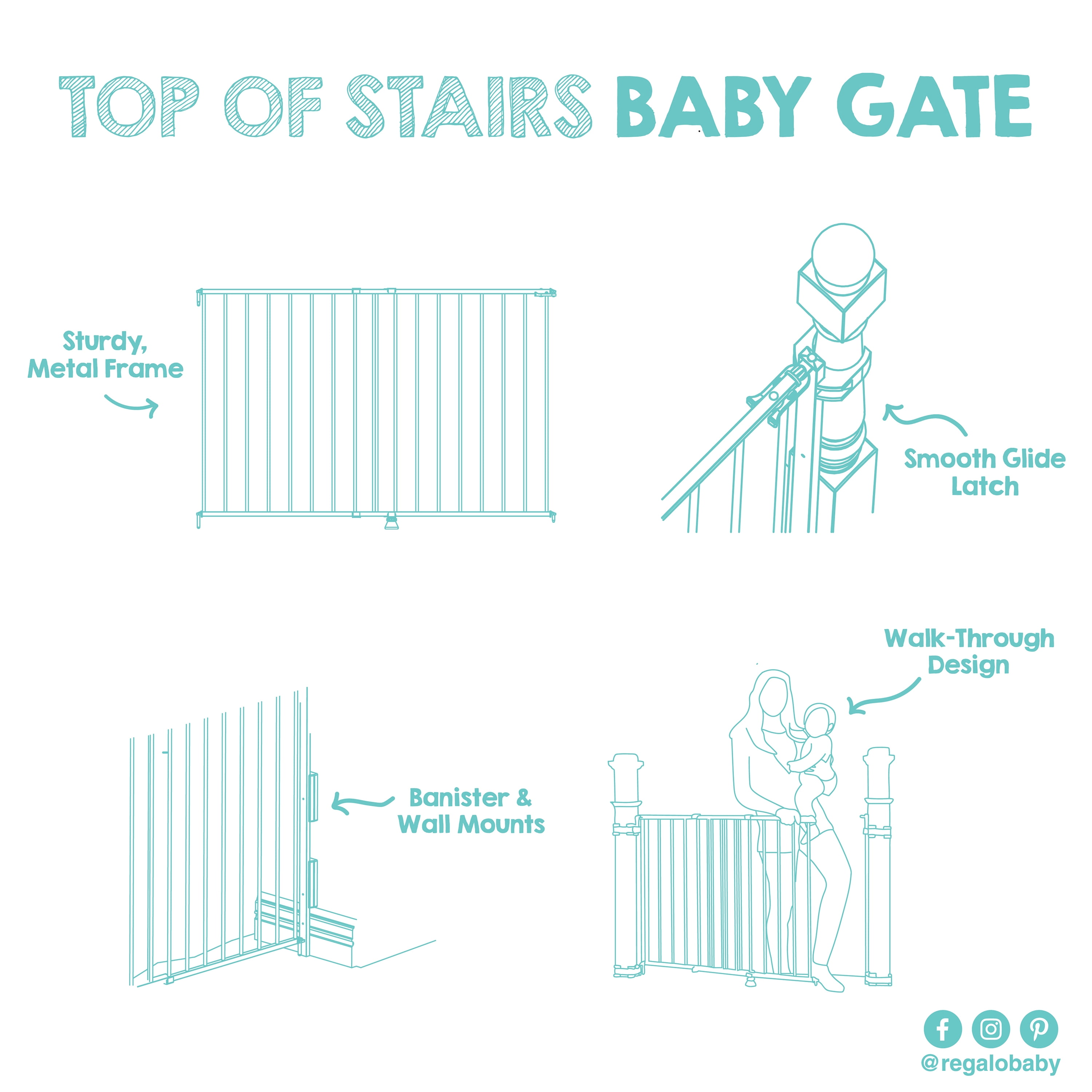 Regalo 2-in-1 Stairway and Hallway Wall Mounted Baby Safety Gate, White, Ages 6 to 24 Months