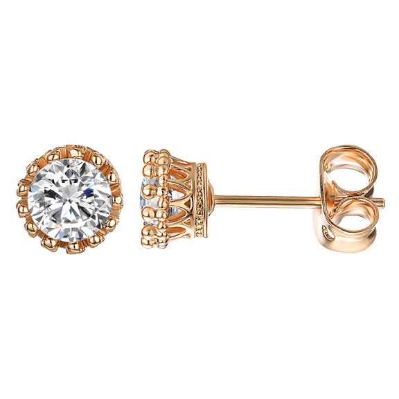 Airokiy Round Cubic Zirconia Stud Earrings For Women Gold Plated Small Ear Jewelry Crystal Fake Diamond Holiday Gfts