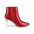 thumbnail image 4 of BLISSFUL STEP Women's Clear Heel Pointy Toe Block Heels Ankle Boots Red 7, 4 of 8