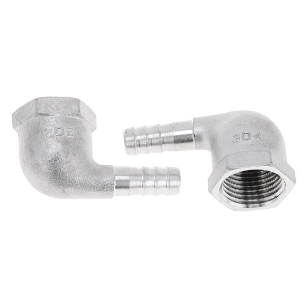 Accesorios de manguera en forma de espiga de acero inoxidable 304 Unique Bargains 25/64" OD 1/2" BSPT conector de codo de 90 grados para aire, agua, aceite, gas, combustible, 2 piezas tono plateado