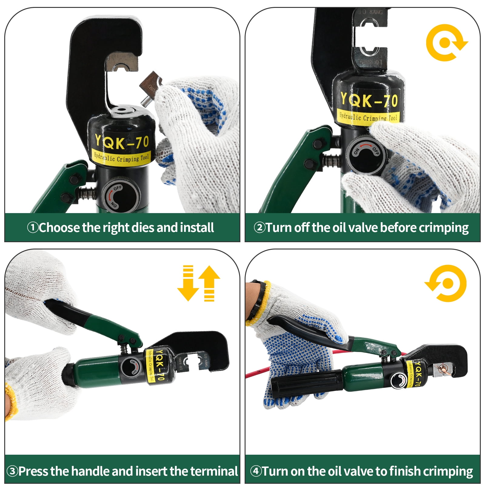 LCyindu 10T Hydraulic Crimping Tool 12 AWG to 2/0 AWG Battery Cable Crimper Tool Hydraulic Lug Crimper Electrical Terminal Wire Crimper with 9 Pairs of Dies Kit, Green
