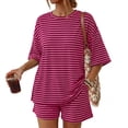 thumbnail image 2 of Sewkxo Two Piece Sets for Women Summer Lounge Short Sets Short Sleeve Crew Neck Sweatsuit with Pocket,Hot Pink 2XL, 2 of 6