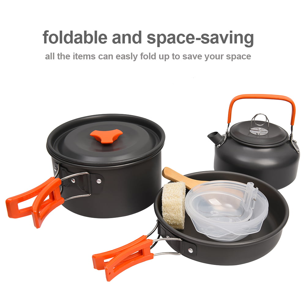 Portable Camping Cooking Cookware Set Anodised Aluminium Cook Pots Pans Kettle 