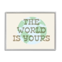 Stupell Industries World Is Yours Phrase Inspirational Painting Gray Framed Art Print Wall Art, 20 x 16