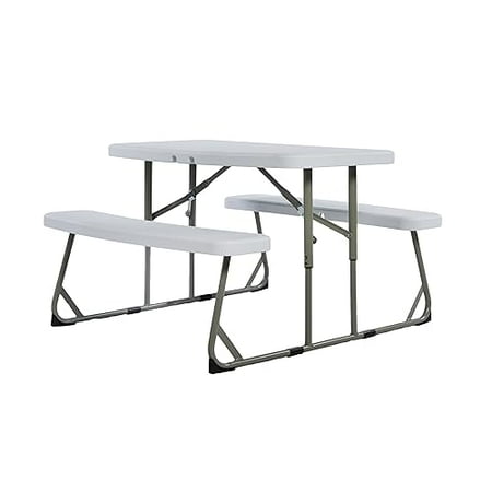 Classroom Essentials Easy-Fold Gray Folding Plastic Kids Outdoor Picnic Table and Benches - Commercial Grade - Seating for 4 Kids