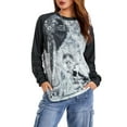 thumbnail image 1 of xiaxaixu Femmes Lâches Tops Rétro Crâne Croix Impression Manches Longues Col Rond Pull Grunge, 1 of 9