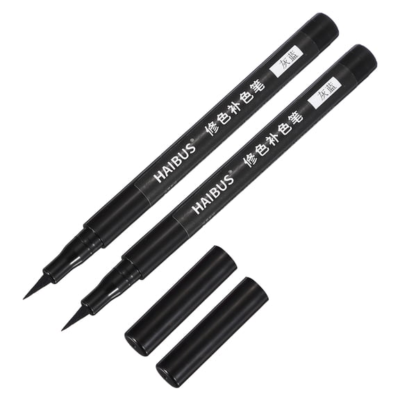 Uxcell 5.71" Fabric Marker Pen 2Pcs Brush Point Quick Dry Waterproof Canvas Denim Linen Clothing Color Repairing Gray blue