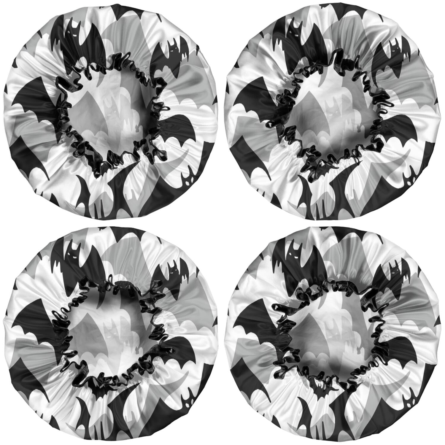 Shower Caps,Black and Gray Halloween Bats Waterproof Shower Cap for Women 4 Pieces,Double Reusable Hair Cover for Shower PEVA Elastic Stretch Hem