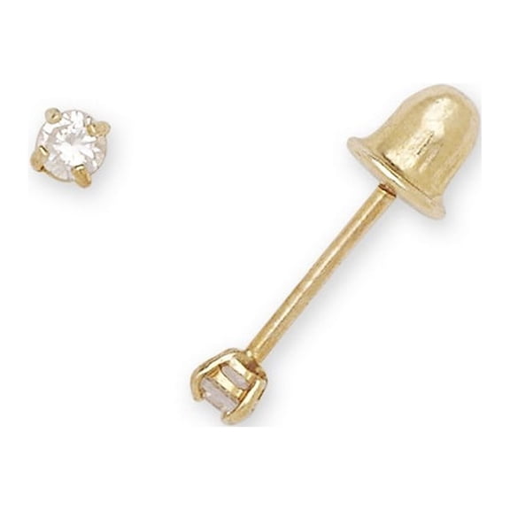 14k Yellow Gold 2mm Round Cubic Zirconia Screw-Back Earrings