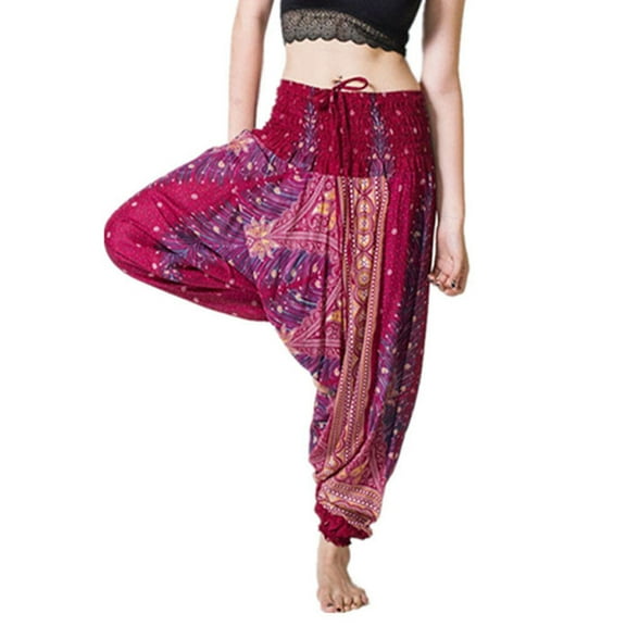 Babysbule Women High Waist Yoga Pants Sport Trousers Women Casual Summer Loose Yoga Trousers Baggy Boho Jumpsuit Pants