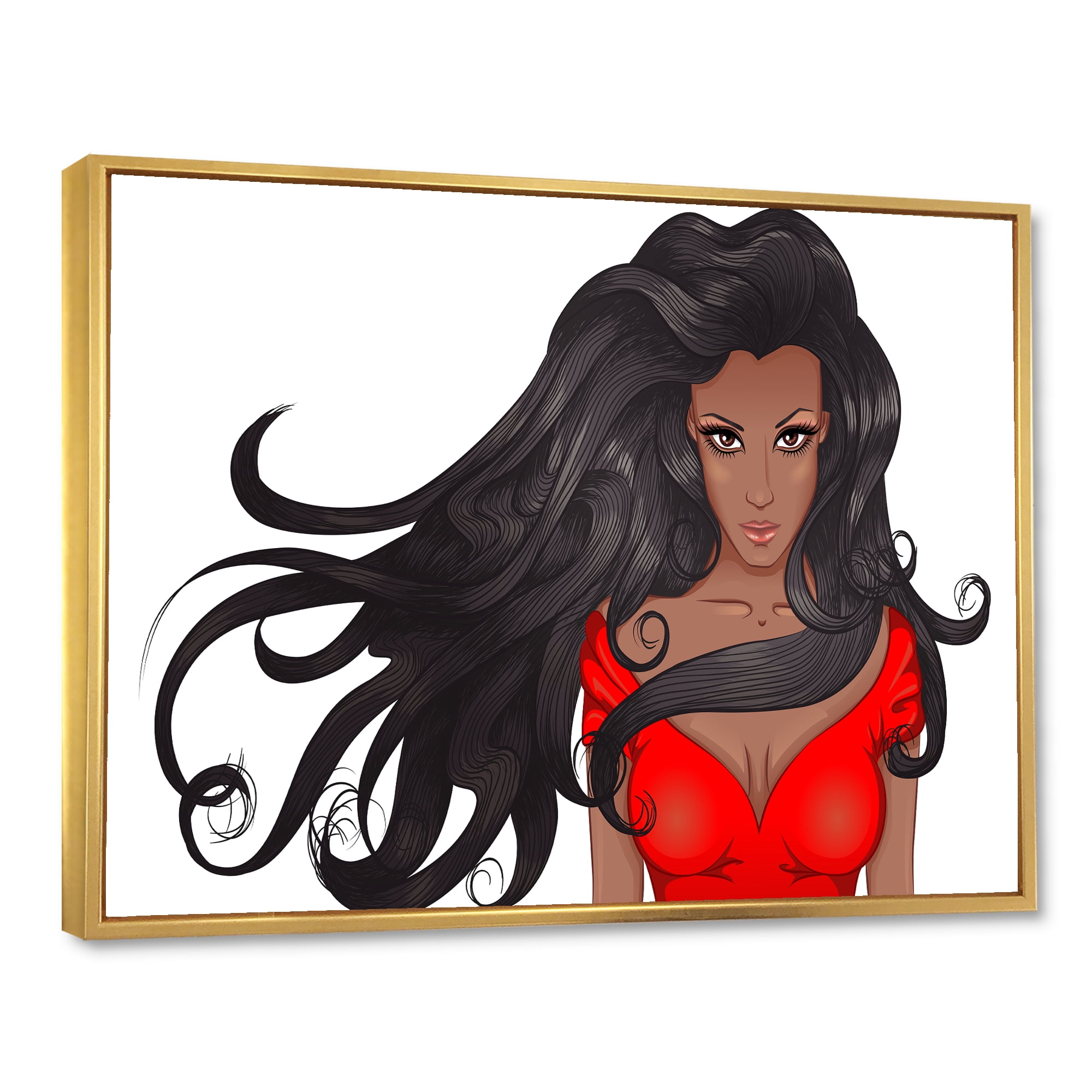 Designart 'Portrait of African American Female XIV' Modern Framed Canvas Wall Art Print