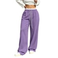 thumbnail image 4 of Trousers Pants for Women Plus Size Wide Leg Pants with Pockets Elastic Waist Loose Long Pants Casual Lounge Workout Jogger, 4 of 6