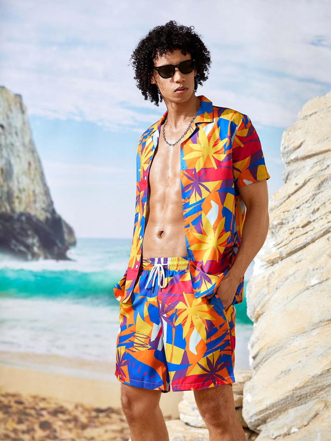 Multicolor Men Tropical Print Shirt 