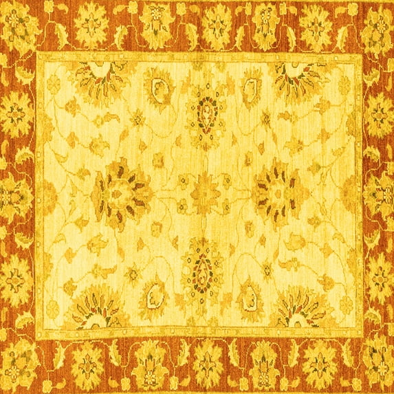 Ahgly Company Machine Washable Indoor Square Oriental Yellow Traditional Area Rugs, 8' Square