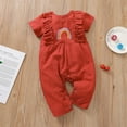 thumbnail image 3 of Penkiiy Newborn Infant Baby Girls Short Sleeve Ruffled Rainbow Romper Jumpsuit Outfits Cotton One-piece Romper 12-18 Months Wine 2023 Summer Deal, 3 of 9