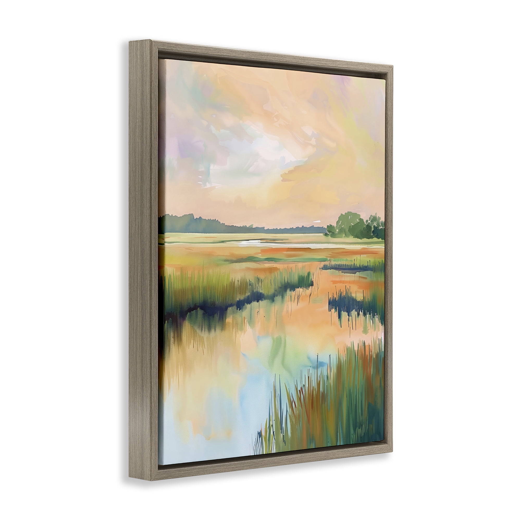 Stupell Industries Marsh Sunset over Tranquil Stream Brown Framed Floater Canvas Wall Art, design by LSR Design Studio