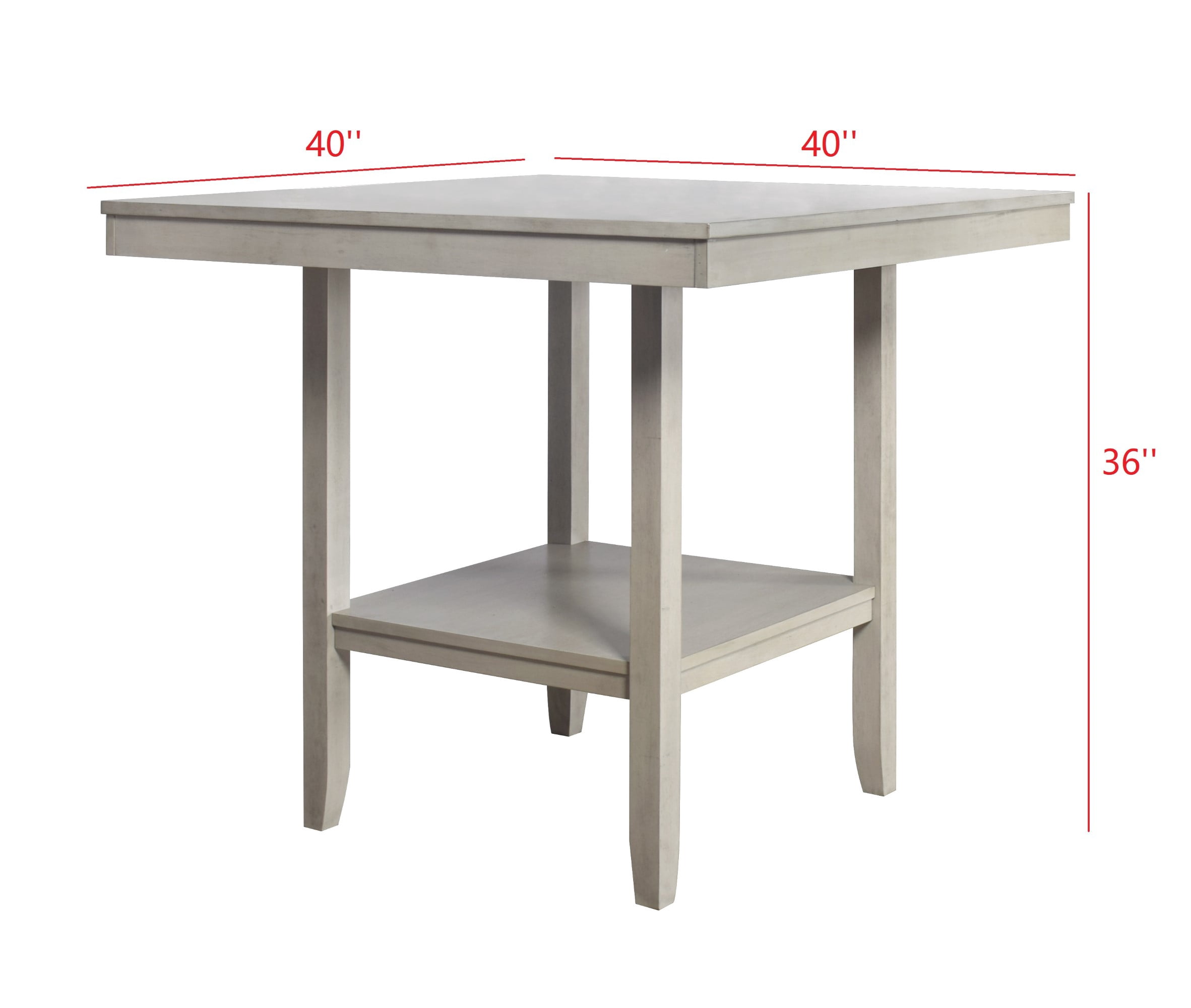 Home Design Dothan Square Counter Height Dining Table with Tapered Legs, Lower Shelf, Modern Style, Sturdy Construction, Easy Assembly, Antique Gray