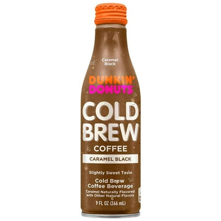 Dunkin' Donuts Cold Brew Coffee Beverage, Caramel Black, 9 fl oz Aluminum Bottle (Pack of 12)