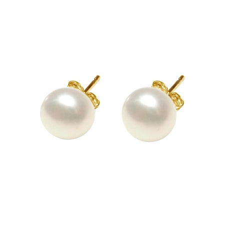 Baroque Freshwater Pearl Earrings - 10k Solid Gold 10mm White Freshwater Pearl Stud Earrings