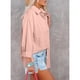 thumbnail image 3 of Blusa de corte casual Cuello en V Abotonado Manga larga enrollable Cuello vuelto Blusa holgada Rosa L, 3 of 6