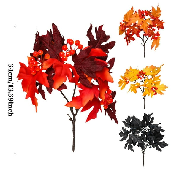 Sunxin A Single Coffee-Colored Simulated Maple Leafmaple Leaves for Festival Flocked Pinecones & Berries Autumn Decor Realistic Fall Greenery Accessories for Home Table Centerpiece Decorations