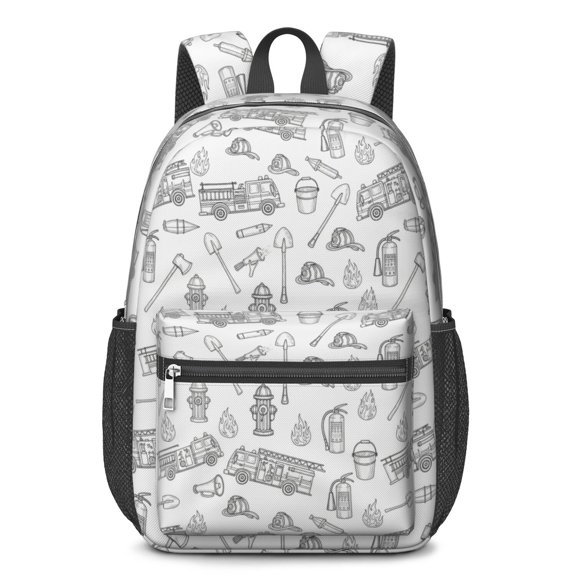 Fireman and Bucket White Pattern 17" School Backpacks for Teens,Waterproof Oxford Fabric,S-Shape Padded Straps for School,Travel,Hiking,Camping