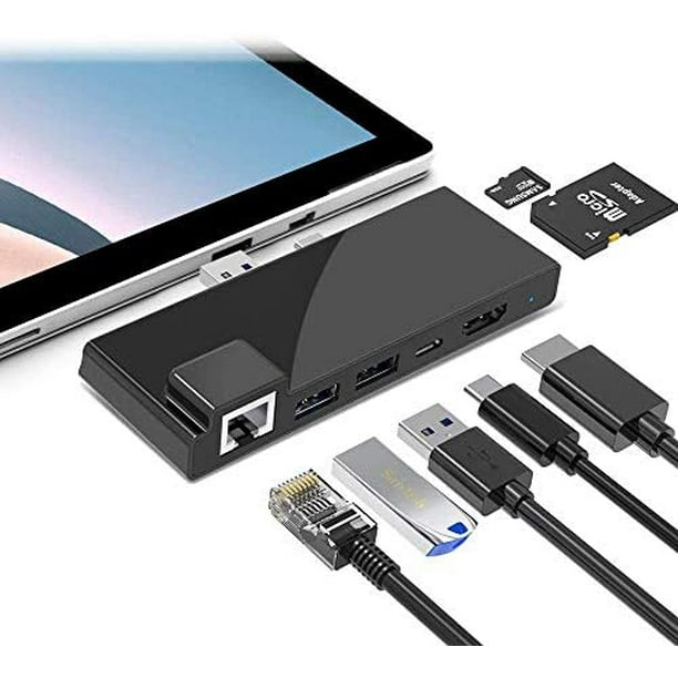 Station d'accueil Surface Pro 7, adaptateur de concentrateur Surface Pro 7  avec adaptateur HDMI 4K, LAN Ethernet Gigabit 1000M, USB C PD 