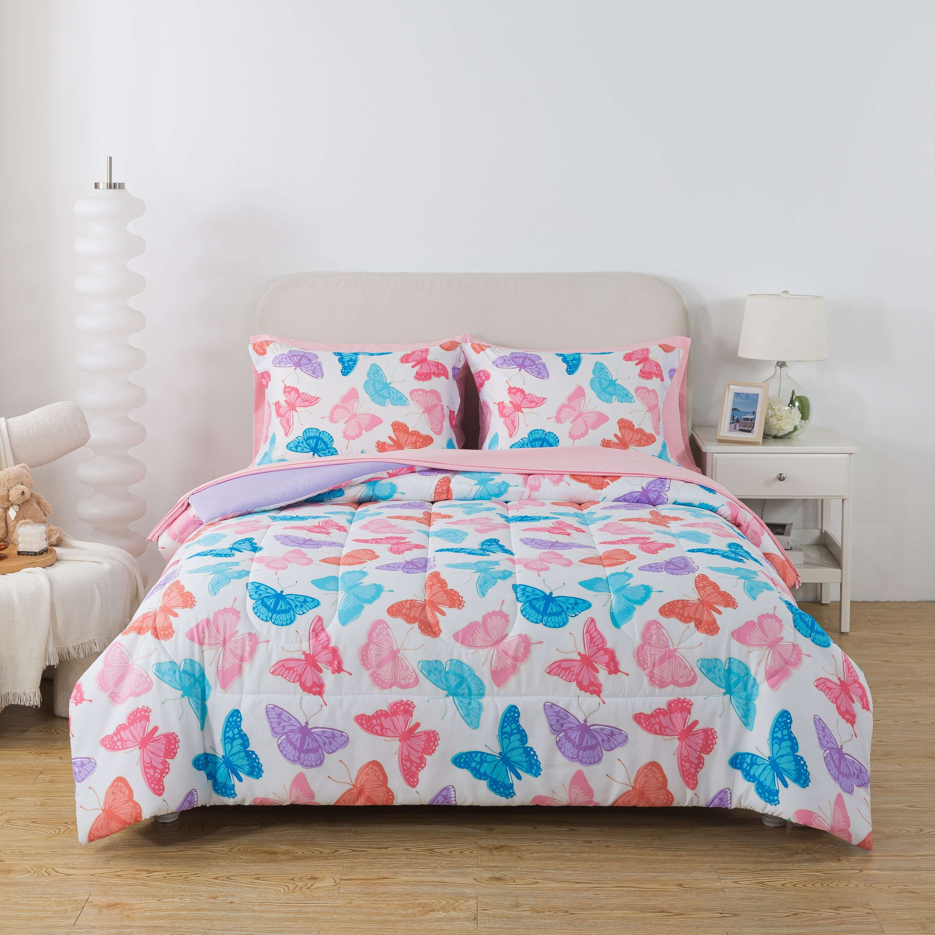Your Zone Glow in the Dark Butterfly 7-Piece Kids Bedding Set with Fabric Storage Bag, Full