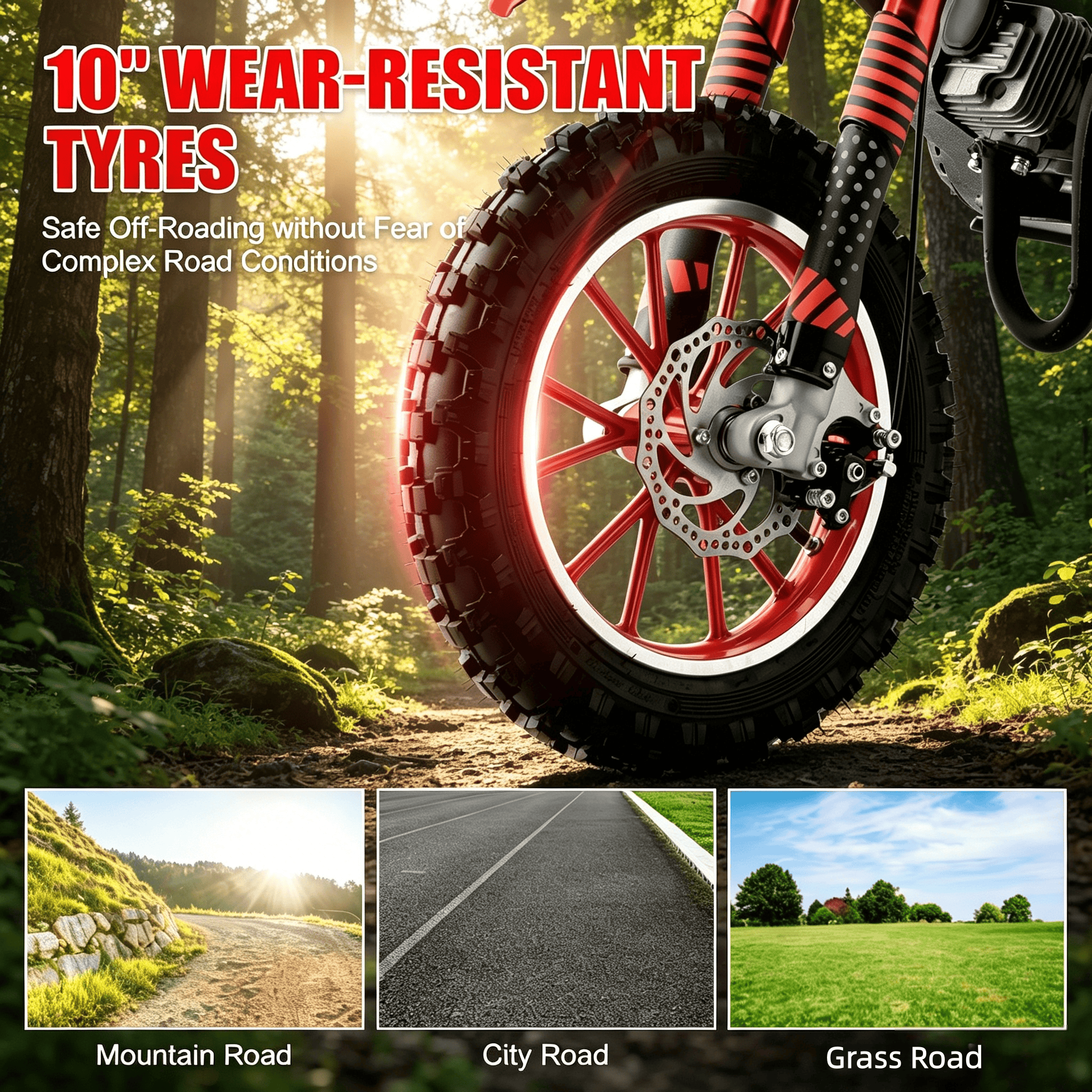 Ktoebyco 49cc Kids Dirt Bike, Gasoline Powered 2-Stroke Mini Motorcycle, 1-Seater, 1.5L Fuel Capacity, Red