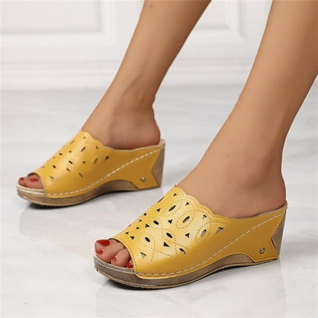

CAICJ98 Wedge Sandals for Women Summer Beach Sandals For Women Rhinestone Cute Flats Dressy Shoes Sandal Yellow